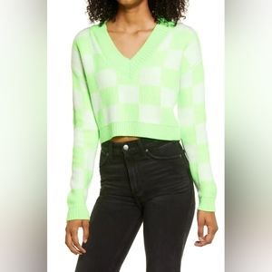 BP Checkered V Neck Crop Sweater Small